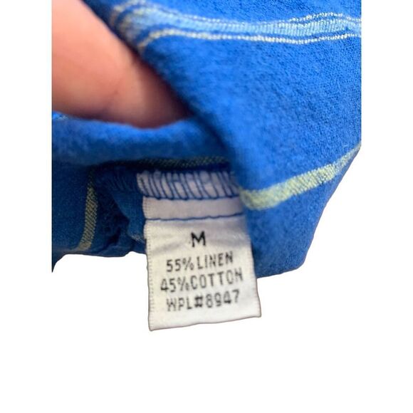 Smokey Joe’s Linen Blend Blue Yellow Stripes Button Down Medium 80s - Picture 8 of 11